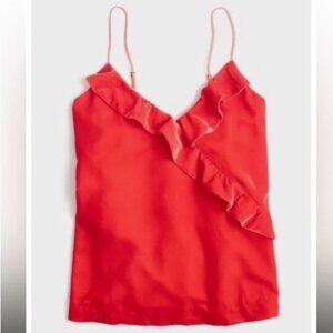 J. Crew Coral Red Velvet Going Out Ruffle Tank  - 12 - Cami Blouse